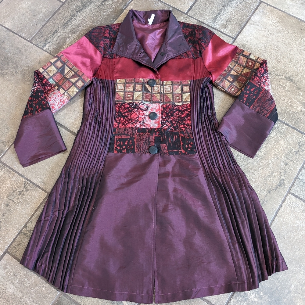 Lindi Dressy Avant Garde Chic Boho Whimsical Coat Jacket Size S Burgundy